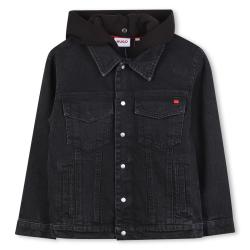  BLACK-DENIM JACKET WITH FLEECE HOOD