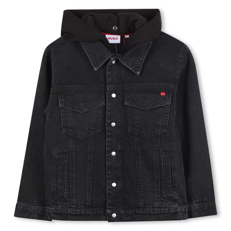  BLACK-DENIM JACKET WITH FLEECE HOOD