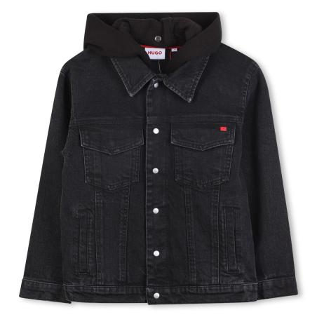  BLACK-DENIM JACKET WITH FLEECE HOOD